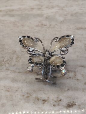 Silver Butterfly Hair Clip with Cream and Black Accents
